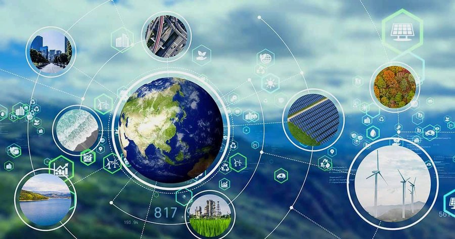 Globe terrestre entouré d'icônes d'énergie et d'environnement